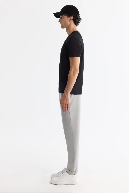 Erkek Siyah Bisiklet Yaka İnterlok Elastan Regular Fit T-Shirt A42Y1005-Siyah - 3