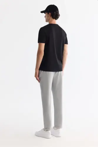 Erkek Siyah Bisiklet Yaka İnterlok Elastan Regular Fit T-Shirt A42Y1005-Siyah - 4