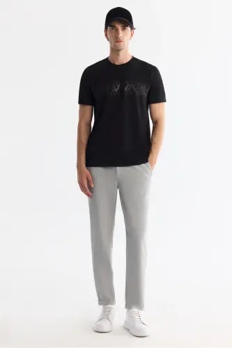 Erkek Siyah Bisiklet Yaka İnterlok Elastan Regular Fit T-Shirt A42Y1005-Siyah - 5