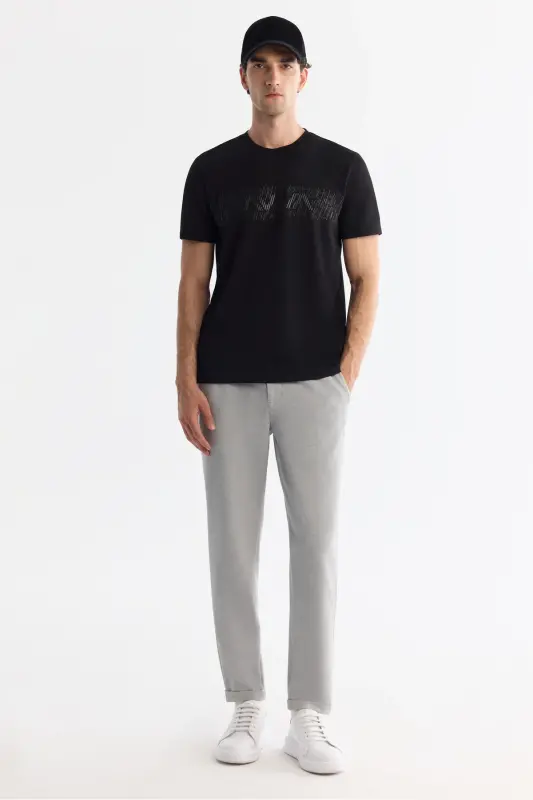 Erkek Siyah Bisiklet Yaka İnterlok Elastan Regular Fit T-Shirt A42Y1005-Siyah - 5