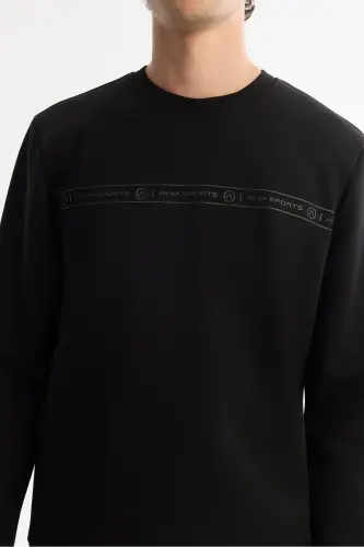 Erkek Siyah Bisiklet Yaka Pamuklu Baskılı Elastan Regular Fit Sweatshirt A42Y1308 - Siyah - 2