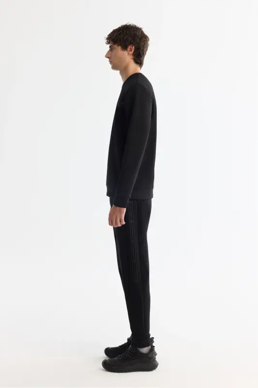 Erkek Siyah Bisiklet Yaka Pamuklu Baskılı Elastan Regular Fit Sweatshirt A42Y1308 - Siyah - 3