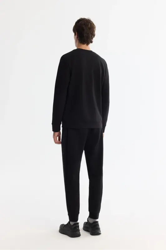Erkek Siyah Bisiklet Yaka Pamuklu Baskılı Elastan Regular Fit Sweatshirt A42Y1308 - Siyah - 4