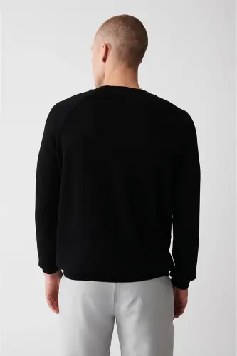 Erkek Siyah Bisiklet Yaka Reglan Kol Triko Regular Fit Kazak A32Y5155 - Siyah - 4