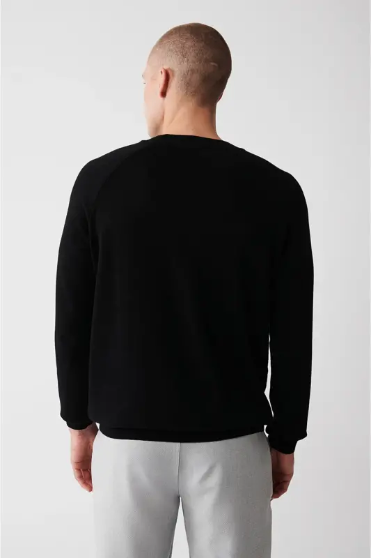 Erkek Siyah Bisiklet Yaka Reglan Kol Triko Regular Fit Kazak A32Y5155 - Siyah - 4