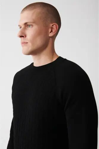 Erkek Siyah Bisiklet Yaka Reglan Kol Triko Regular Fit Kazak A32Y5155 - Siyah - Avva (1)