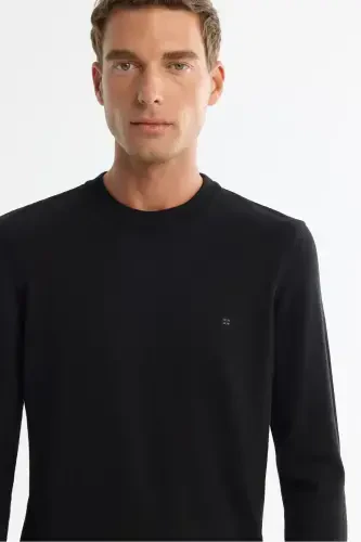 Erkek Siyah Bisiklet Yaka Viskon Viskon Karışımlı Basic Triko Regular Fit Kazak B005021-Siyah - AVVA (1)