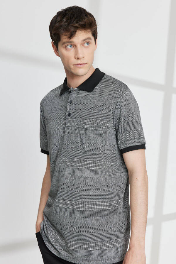 Erkek Siyah Comfort Fit Rahat Kesim Polo Yaka Jakarlı Tişört - Siyah - 1