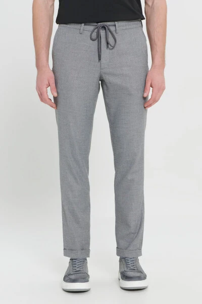 Erkek Siyah Comfort Fit Rahat Kesim Yan Cepli Desenli Beli Lastikli Pantolon-Siyah - ALTINYILDIZ CLASSICS