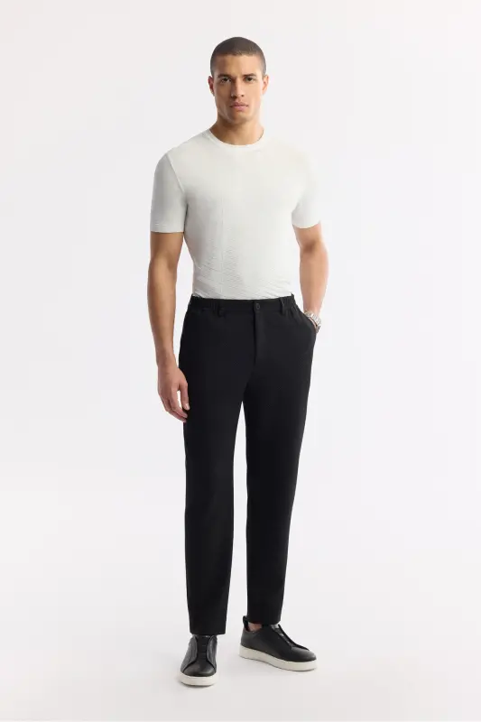 Erkek Siyah Yan Cepli Beli Lastikli Bi-Stretch Comfort Slim Fit Pantolon A51Y3211 - Siyah - 1