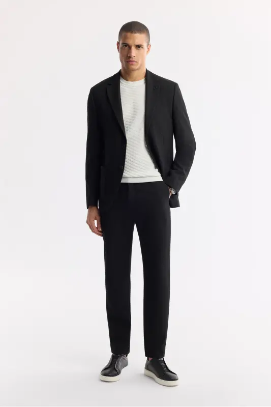 Erkek Siyah Yan Cepli Beli Lastikli Bi-Stretch Comfort Slim Fit Pantolon A51Y3211 - Siyah - 7