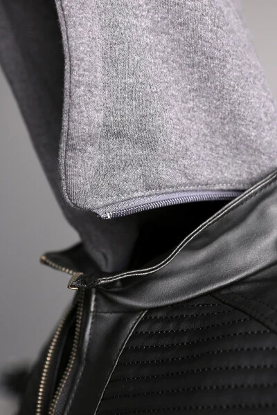 Erkek Dar Kesim Kapüşonlu Deri Ceket - 6