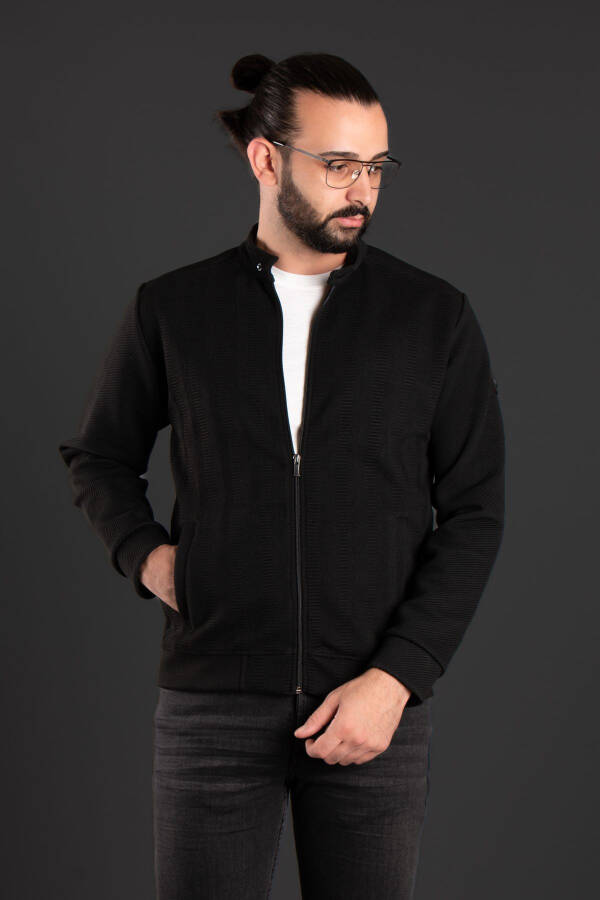 ERKEK SİYAH DESENLİ HIRKA-SİYAH - 4