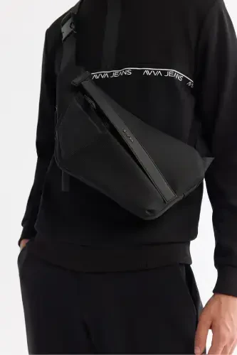 Erkek Siyah Dik Yaka Fermuarlı Baskılı Pamuklu Regular Fit Sweatshirt A42Y1367-Siyah - 2