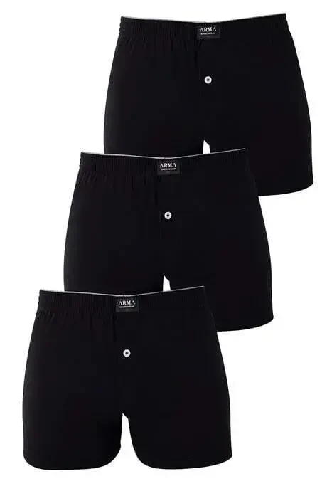 Erkek Siyah Düğmeli Boxer 3'lü Paket %100 Pamuklu Penye - 2