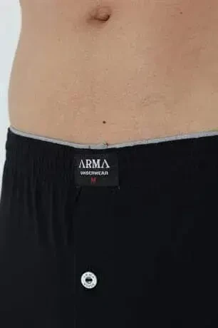 Erkek Siyah Düğmeli Boxer 3'lü Paket %100 Pamuklu Penye - 9