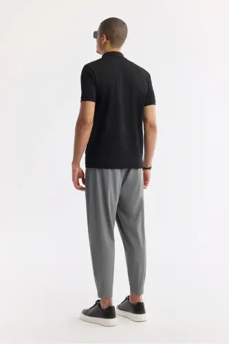 Erkek Siyah Polo Yaka Jakarlı Elastan Regular Fit T-Shirt A51Y1059 - Siyah - 4