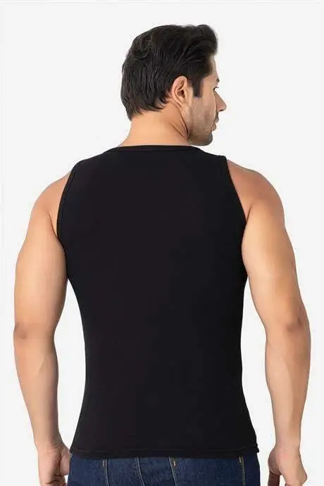 Erkek Siyah Fitilli Atlet Pamuklu Likralı Kaşkorse Halter Yaka Slim Fit Atlet - 4