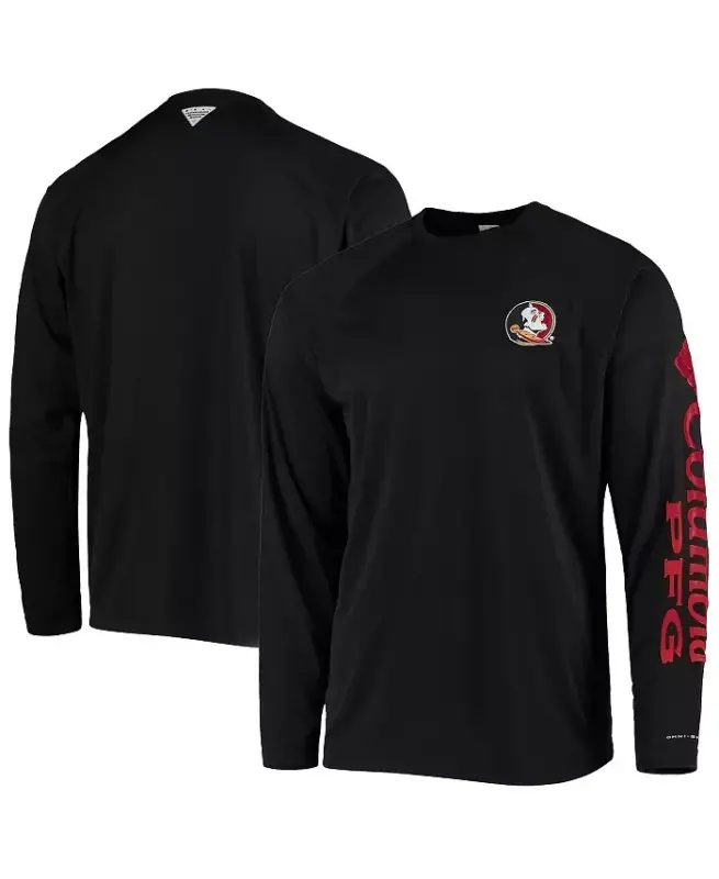 Men's Black Florida State Seminoles Terminal Tackle Omni-Shade Raglan Long Sleeve T-shirt - Black - COLUMBIA