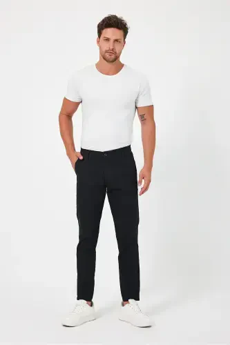 Erkek Siyah Gabardin Pamuklu Slim Fit Esnek Chino Pantolon-Siyah - 3