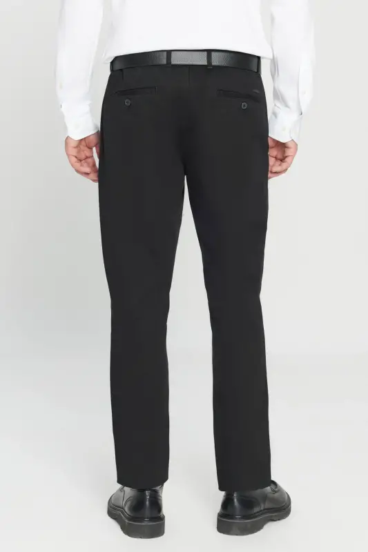 Erkek Siyah Kanvas Diz İzi Yapmayan Slim Fit Dar Kesim Yan Cep Casual Pantolon - Siyah1 - 8