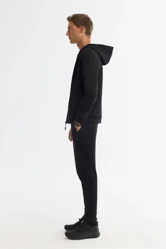 Erkek Siyah Kapüşonlu İnterlok Kumaş Fermuarlı Basic Regular Fit Sweatshirt B001102 - Siyah - 3