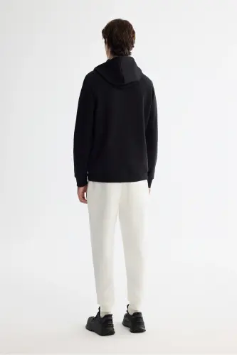 Erkek Siyah Kapüşonlu Pamuklu Baskılı Elastan Regular Fit Sweatshirt A42Y1324 - Siyah - 3