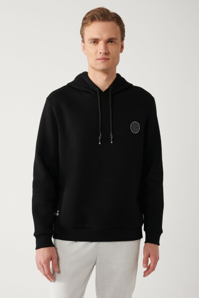 Erkek Siyah Kapüşonlu Sweatshirt - 10