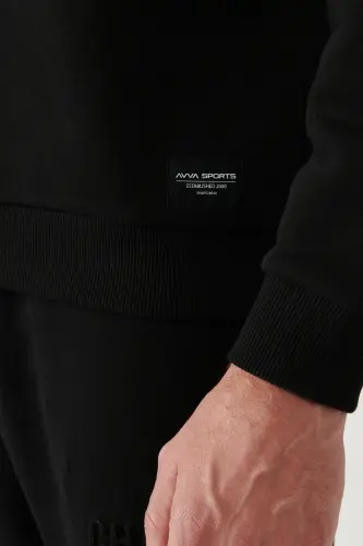 Erkek Siyah Şardonlu Kumaş Kapüşonlu Yaka Gofre Baskılı Oversize Sweatshirt A32Y1190 - Siyah - 5