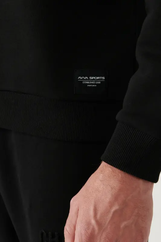 Erkek Siyah Şardonlu Kumaş Kapüşonlu Yaka Gofre Baskılı Oversize Sweatshirt A32Y1190 - Siyah - 5