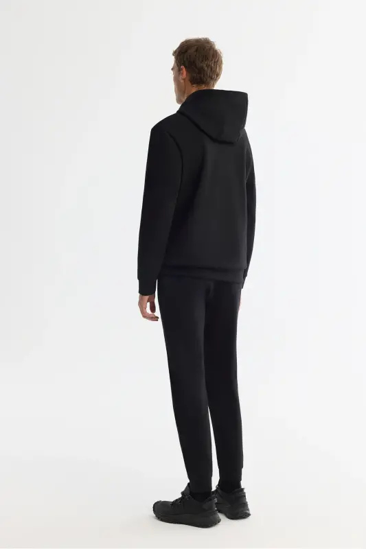 Erkek Siyah Kapüşonlu Esnek Yumuşak Doku İnterlok Kumaş Basic Regular Fit Sweatshirt B001101 - Siyah - 4