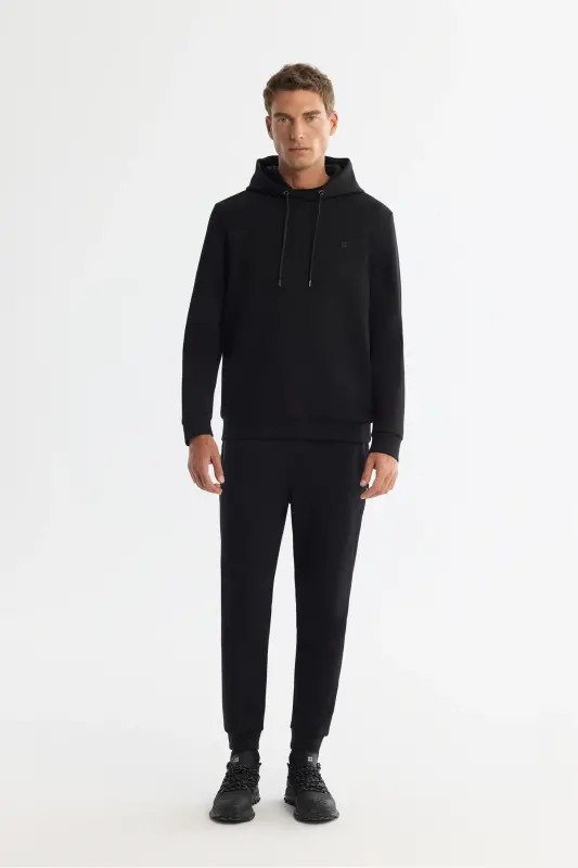 Erkek Siyah Kapüşonlu Esnek Yumuşak Doku İnterlok Kumaş Basic Regular Fit Sweatshirt B001101 - Siyah - 5
