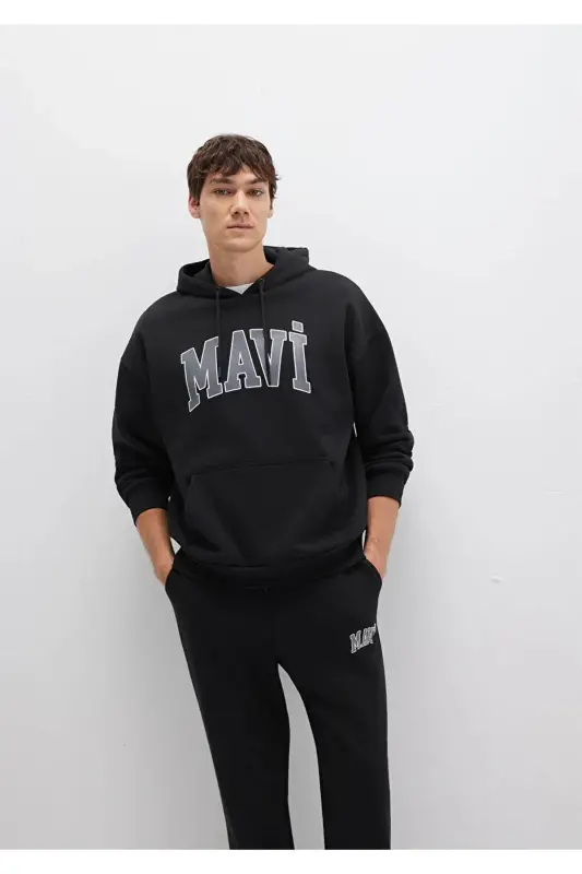 Logo Baskılı Kapüşonlu Siyah Erkek Sweatshirt M067149-902 - 3