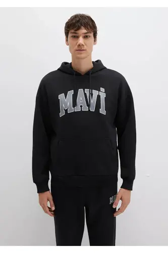 Logo Baskılı Kapüşonlu Siyah Erkek Sweatshirt M067149-902 - 4