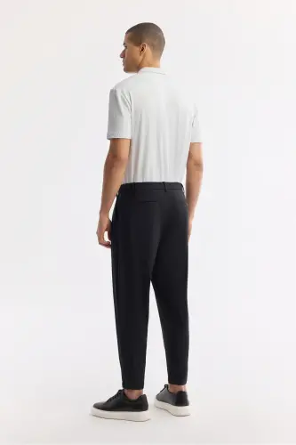 Erkek Siyah Klasik Bel Kırışmaz Teknik Baggy Fit Kumaş Pantolon A51Y3021 - Siyah - 4