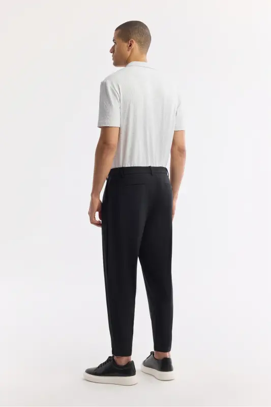 Erkek Siyah Klasik Bel Kırışmaz Teknik Baggy Fit Kumaş Pantolon A51Y3021 - Siyah - 4