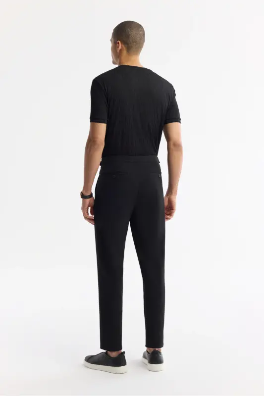 Erkek Siyah Klasik Bel Pileli Apolet Detaylı Carrot Fit Pantolon A51Y3026 - Siyah - 4