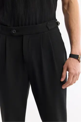 Erkek Siyah Klasik Bel Pileli Apolet Detaylı Carrot Fit Pantolon A51Y3026 - Siyah - 5