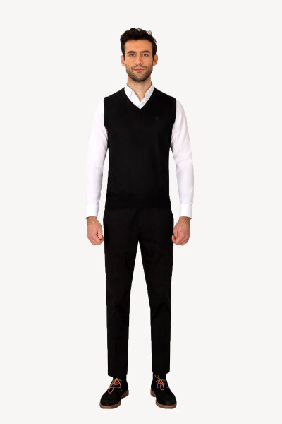 Erkek Siyah Klasik Yünlü V Yaka Triko Süveter - YSF (1)