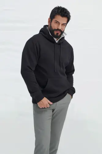 Erkek Siyah-Lacivert 2'li Paket Pamuklu İçi Polarlı Sweatshirt Kapüşonlu Kanguru Cepli Standart Fit - SIYAH-LACI - 4