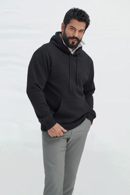 Erkek Siyah-Lacivert 2'li Paket Pamuklu İçi Polarlı Sweatshirt Kapüşonlu Kanguru Cepli Standart Fit - SIYAH-LACI - 4