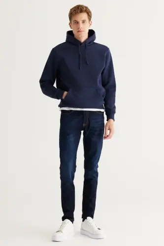 Erkek Siyah-Lacivert 2'li Paket Pamuklu İçi Polarlı Sweatshirt Kapüşonlu Kanguru Cepli Standart Fit - SIYAH-LACI - 7