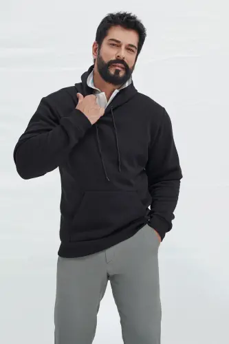 Erkek Siyah-Lacivert 2'li Paket Pamuklu İçi Polarlı Sweatshirt Kapüşonlu Kanguru Cepli Standart Fit - SIYAH-LACI - 8