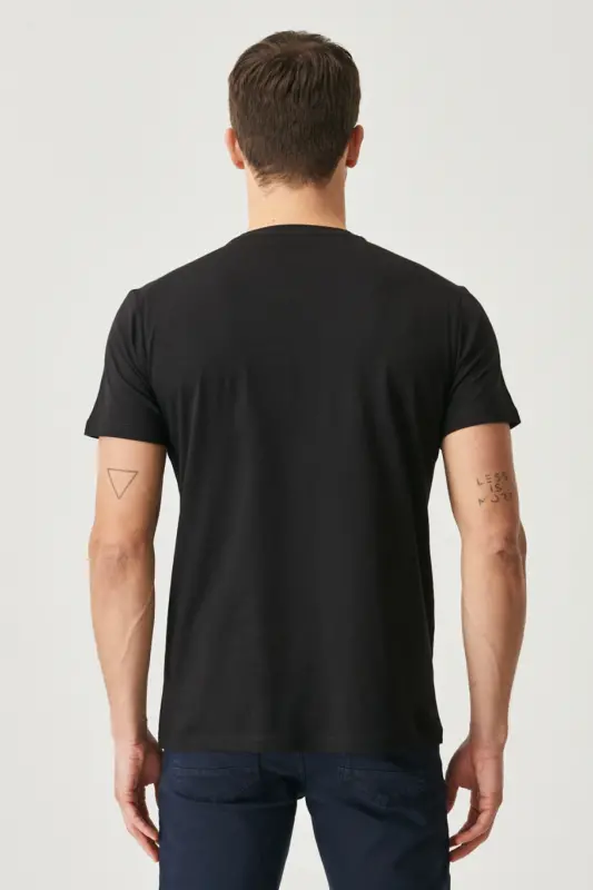 Erkek SIYAH-LACIVERT 2'li Paket Slim Fit Dar Kesim Pamuklu Basic Tişört-SIYAH - 16