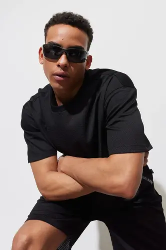 Erkek Siyah Loose Fit Bisiklet Yaka Yumuşak Dokulu Spor Tişört-Siyah - 7