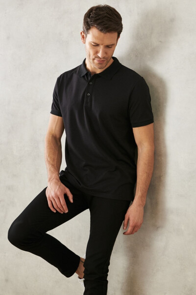 Erkek Siyah-mavi-mor Beyaz 3'lü Çekmeyen Pamuklu Slim Fit Kıvrılmaz Polo Yaka Basic Tişört - SIYAH-MAVI-MOR BEYAZ - 3