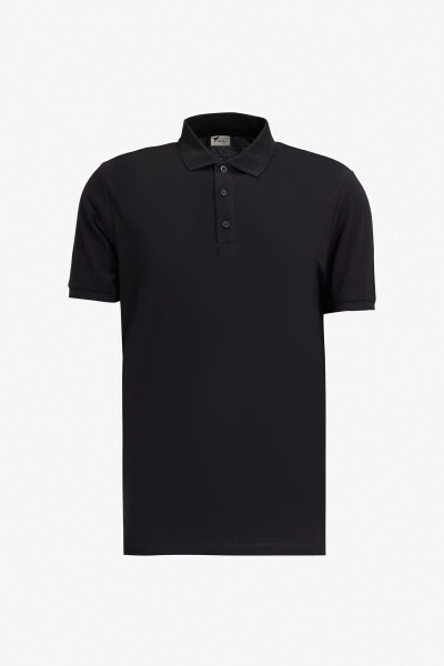 Erkek Siyah-mavi-mor Beyaz 3'lü Çekmeyen Pamuklu Slim Fit Kıvrılmaz Polo Yaka Basic Tişört-SIYAH - 7