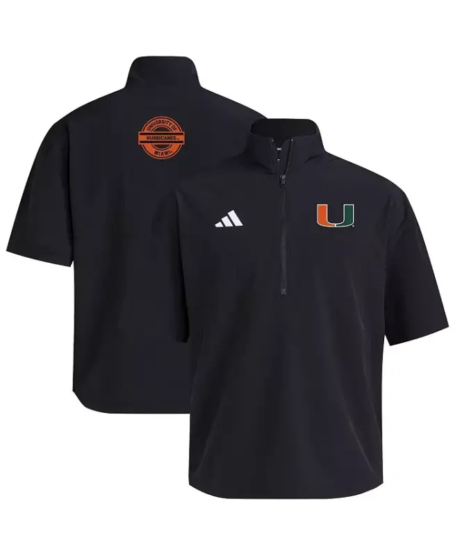 Men's Black Miami Hurricanes 2024 Half-Zip Short Sleeve Training Jacket - Black - ADIDAS