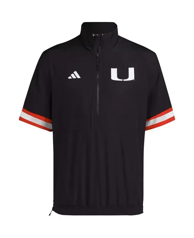 Men's Black Miami Hurricanes Strategy Short Sleeve Half-Zip Jacket - Black - 3