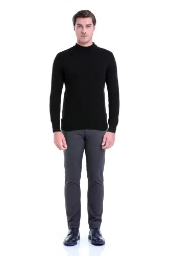 Erkek Siyah Regular Fit Düz Yarım Balıkçı Yaka Triko Kazak - Siyah - 3